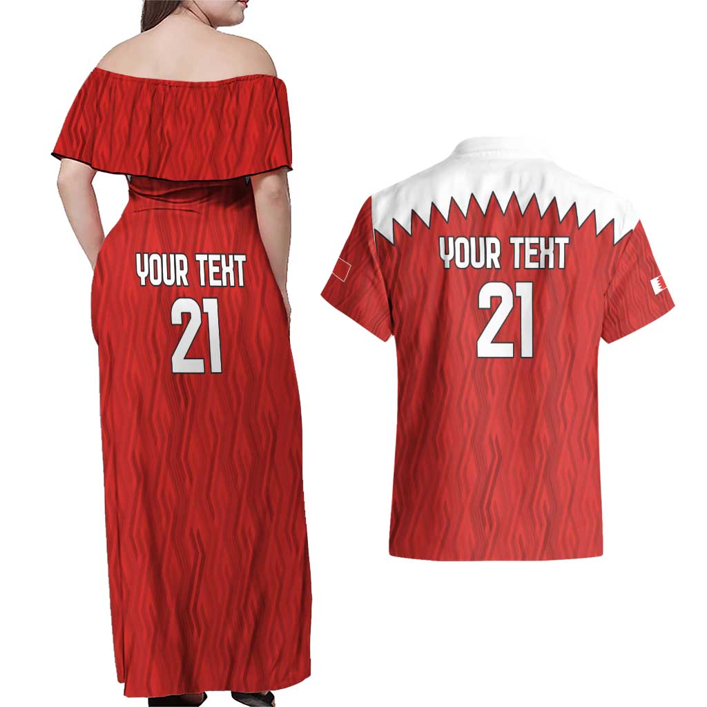 Custom Bahrain Cricket Couples Matching Off Shoulder Maxi Dress and Hawaiian Shirt Coat of arms of Bahrain with Sporty Pattern LT9 - Wonder Print Shop