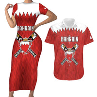 Custom Bahrain Cricket Couples Matching Short Sleeve Bodycon Dress and Hawaiian Shirt Coat of arms of Bahrain with Sporty Pattern LT9 - Wonder Print Shop