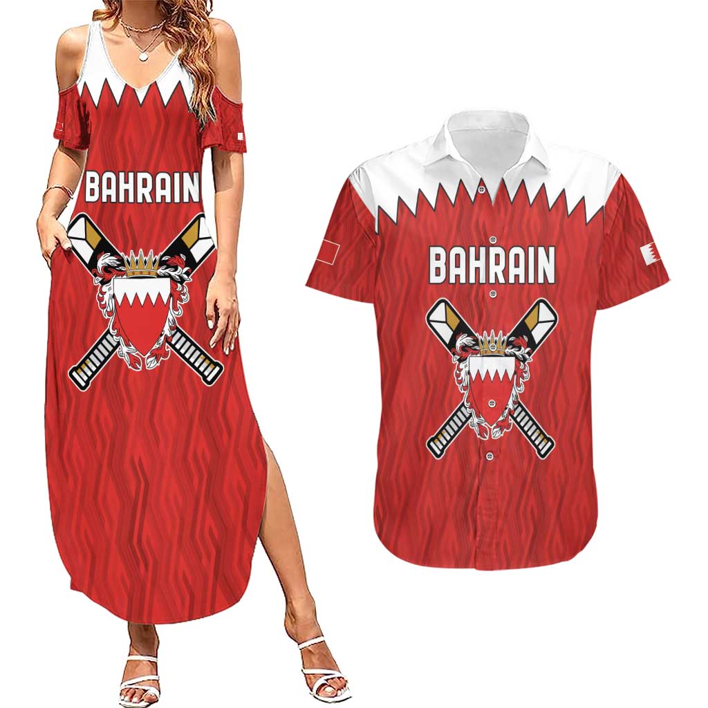 Custom Bahrain Cricket Couples Matching Summer Maxi Dress and Hawaiian Shirt Coat of arms of Bahrain with Sporty Pattern LT9 - Wonder Print Shop