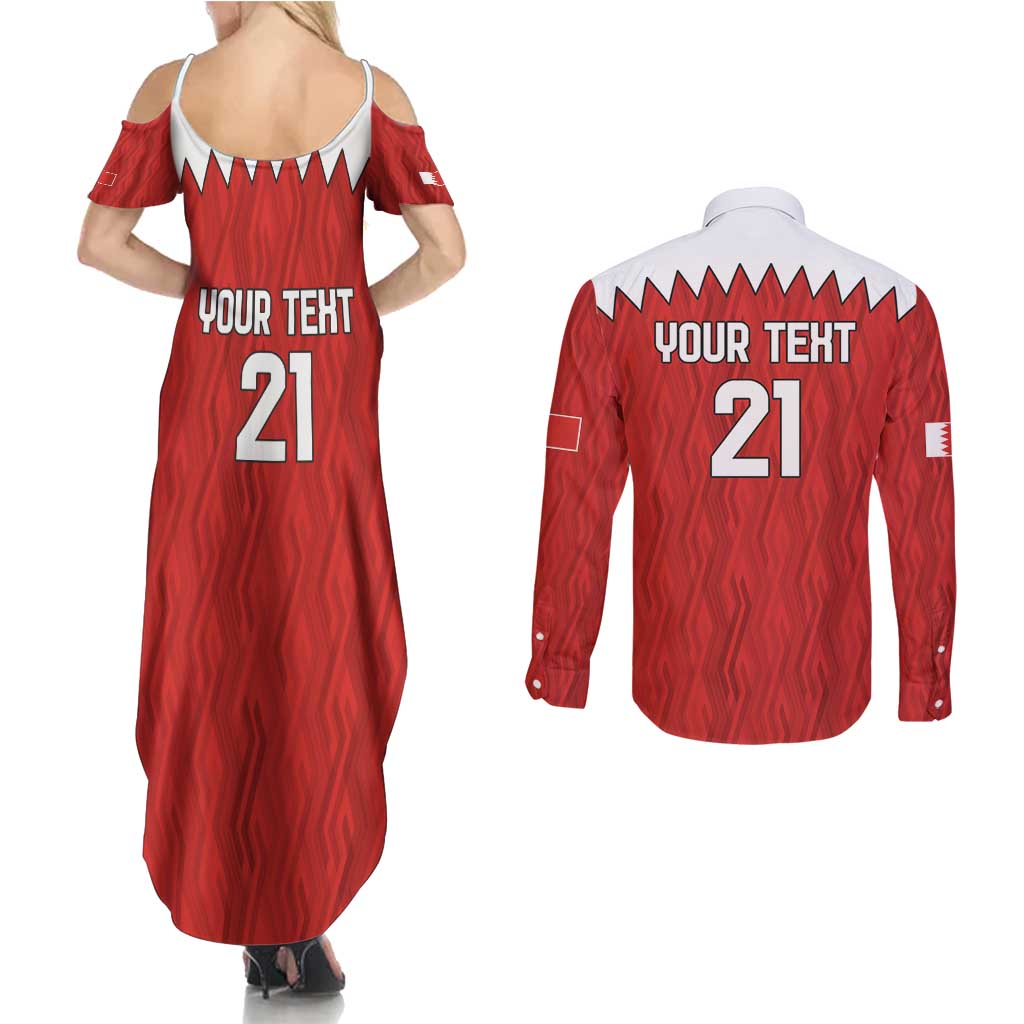 Custom Bahrain Cricket Couples Matching Summer Maxi Dress and Long Sleeve Button Shirt Coat of arms of Bahrain with Sporty Pattern LT9 - Wonder Print Shop