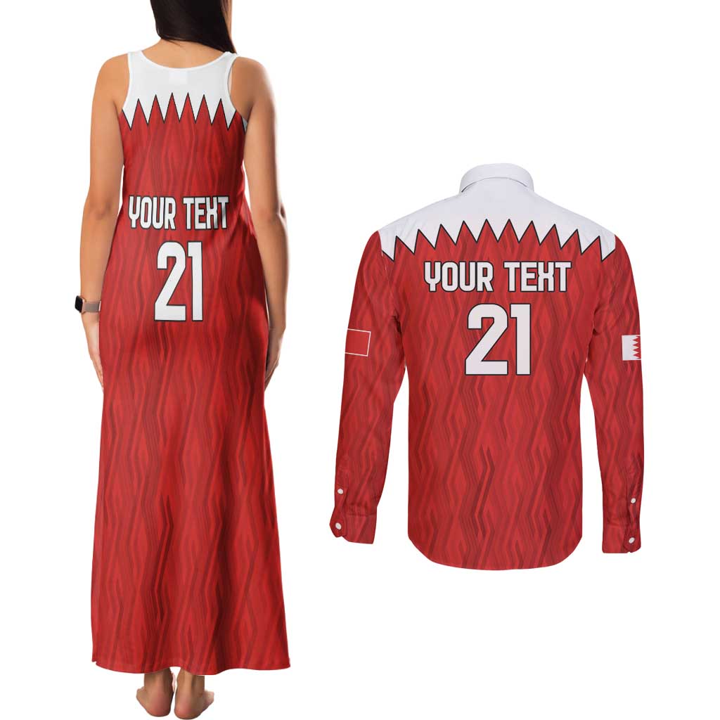 Custom Bahrain Cricket Couples Matching Tank Maxi Dress and Long Sleeve Button Shirt Coat of arms of Bahrain with Sporty Pattern LT9 - Wonder Print Shop