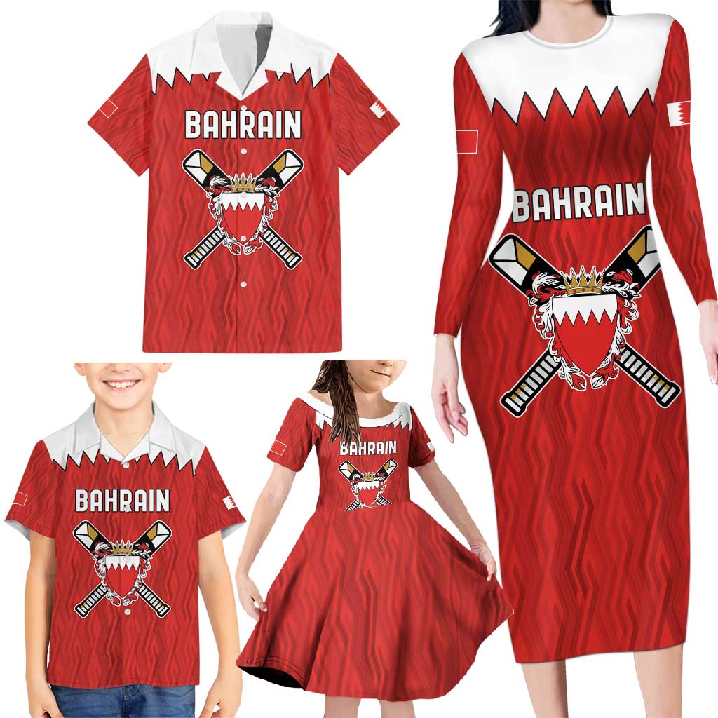 Custom Bahrain Cricket Family Matching Long Sleeve Bodycon Dress and Hawaiian Shirt Coat of arms of Bahrain with Sporty Pattern LT9 - Wonder Print Shop