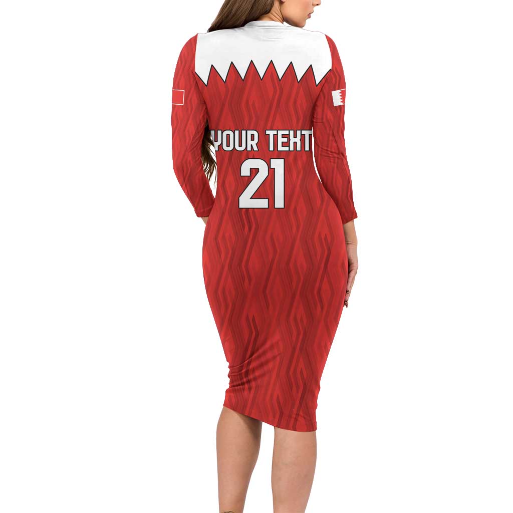 Custom Bahrain Cricket Family Matching Long Sleeve Bodycon Dress and Hawaiian Shirt Coat of arms of Bahrain with Sporty Pattern LT9 - Wonder Print Shop