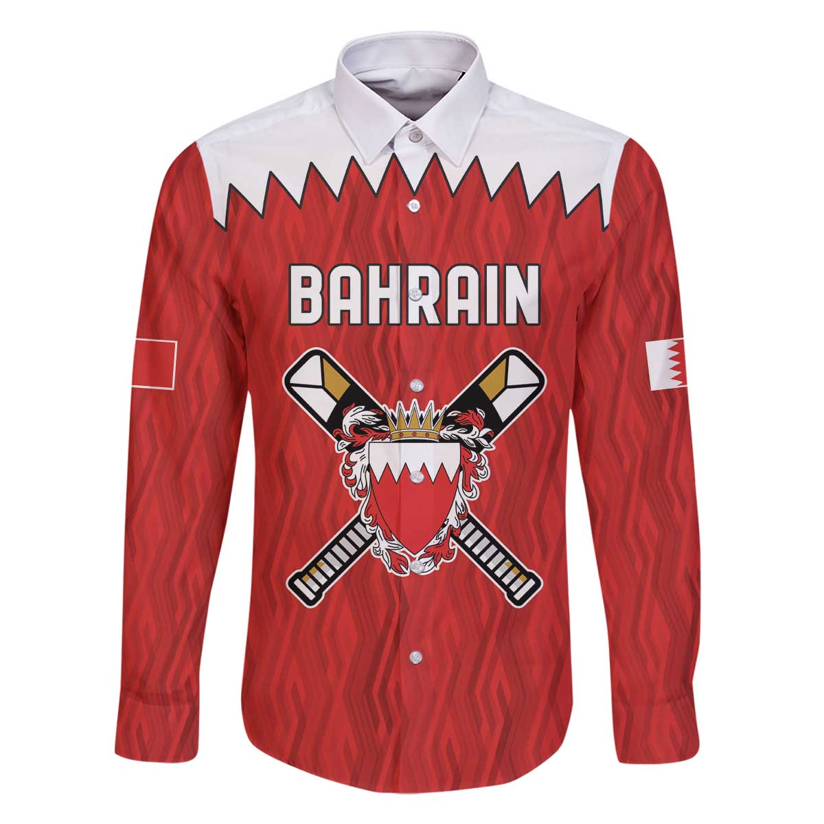 Custom Bahrain Cricket Family Matching Off The Shoulder Long Sleeve Dress and Hawaiian Shirt Coat of arms of Bahrain with Sporty Pattern - Wonder Print Shop