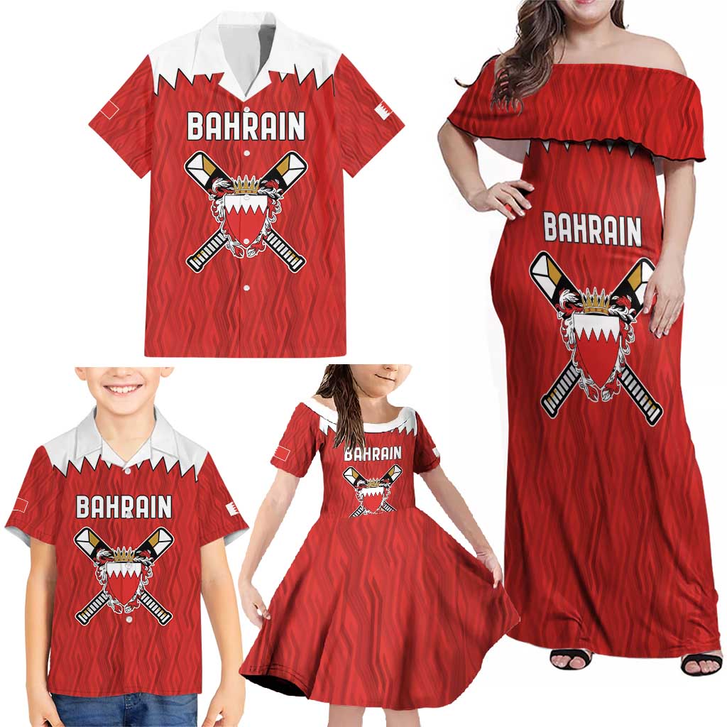 Custom Bahrain Cricket Family Matching Off Shoulder Maxi Dress and Hawaiian Shirt Coat of arms of Bahrain with Sporty Pattern LT9 - Wonder Print Shop