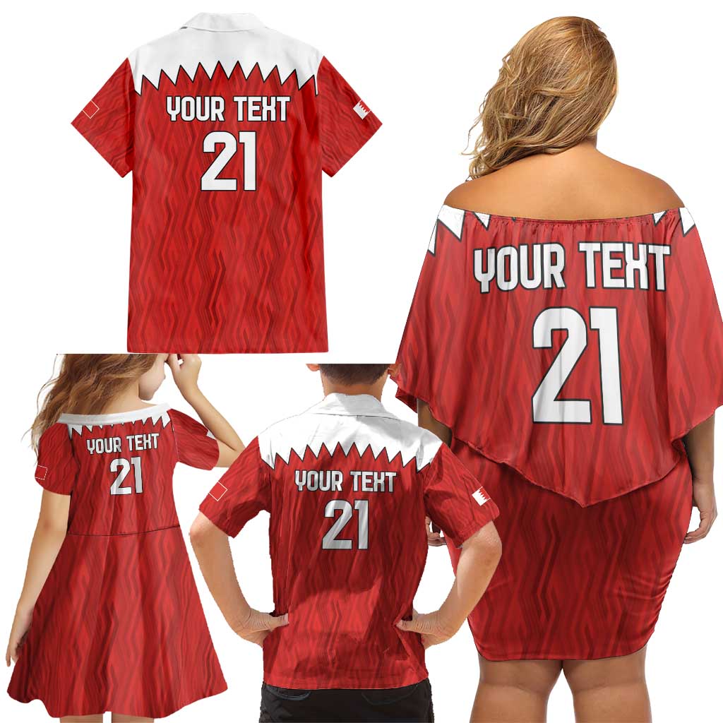 Custom Bahrain Cricket Family Matching Off Shoulder Short Dress and Hawaiian Shirt Coat of arms of Bahrain with Sporty Pattern LT9 - Wonder Print Shop