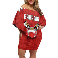 Custom Bahrain Cricket Family Matching Off Shoulder Short Dress and Hawaiian Shirt Coat of arms of Bahrain with Sporty Pattern LT9 - Wonder Print Shop