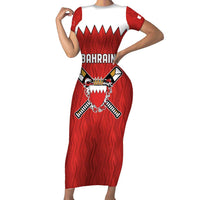 Custom Bahrain Cricket Family Matching Short Sleeve Bodycon Dress and Hawaiian Shirt Coat of arms of Bahrain with Sporty Pattern - Wonder Print Shop