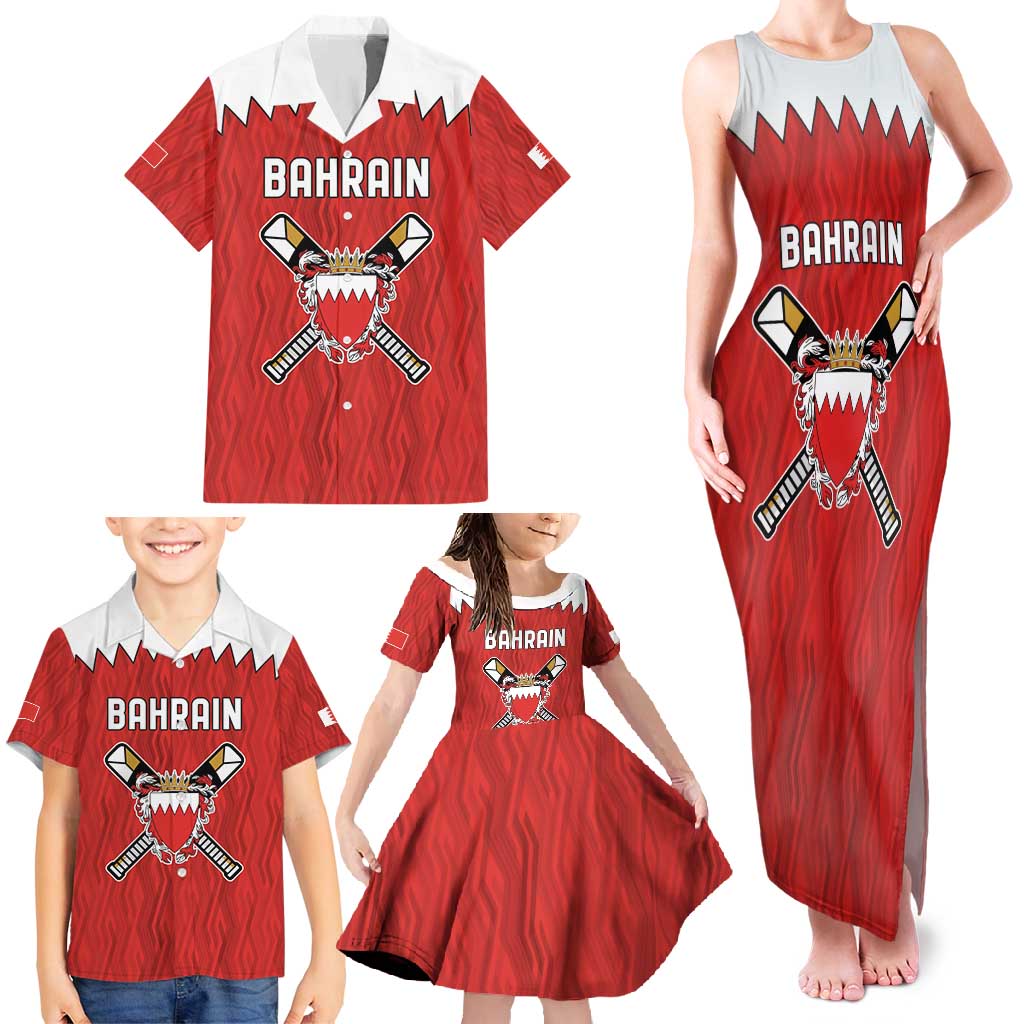 Custom Bahrain Cricket Family Matching Tank Maxi Dress and Hawaiian Shirt Coat of arms of Bahrain with Sporty Pattern - Wonder Print Shop