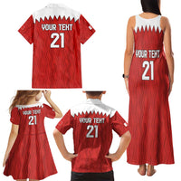 Custom Bahrain Cricket Family Matching Tank Maxi Dress and Hawaiian Shirt Coat of arms of Bahrain with Sporty Pattern - Wonder Print Shop