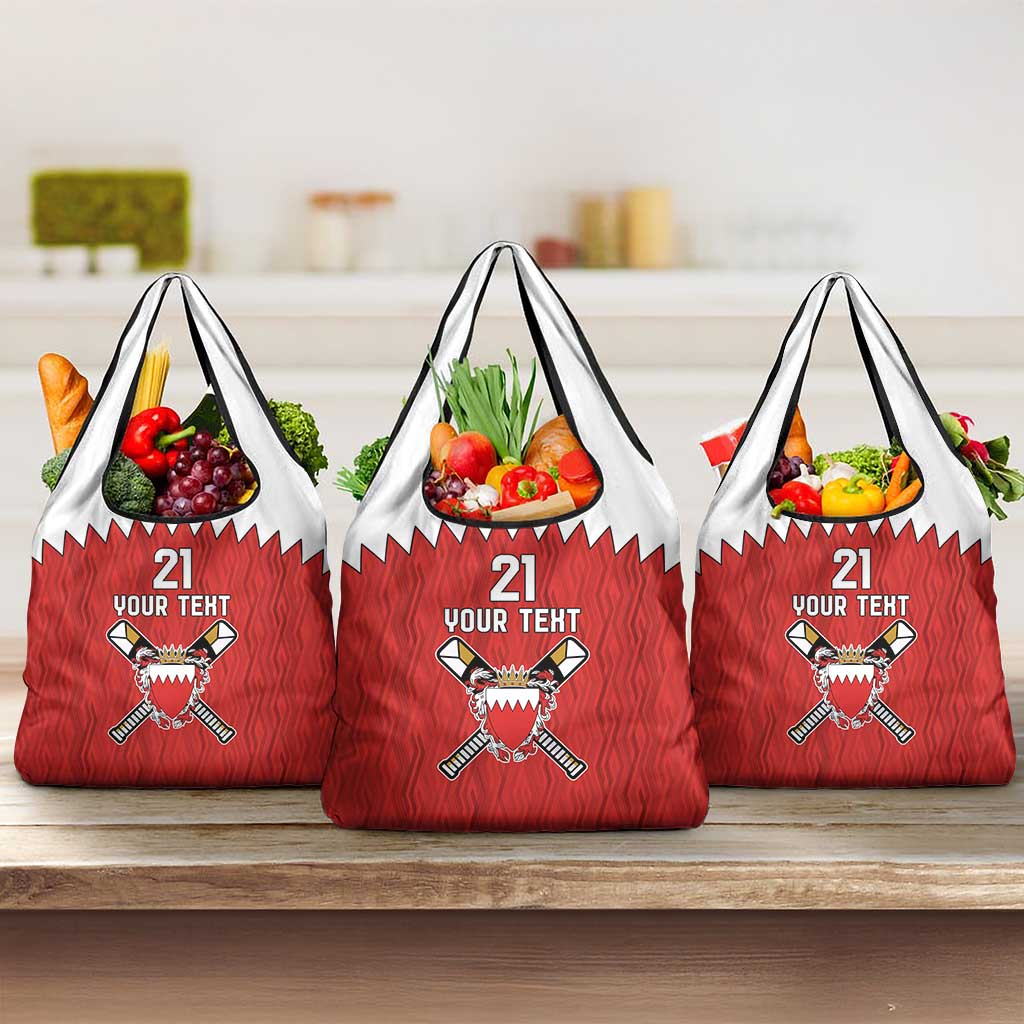 Custom Bahrain Cricket Grocery Bag Coat of arms of Bahrain with Sporty Pattern