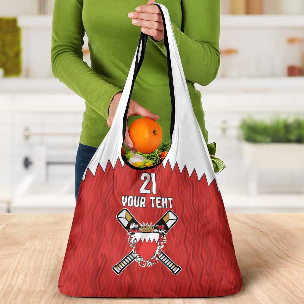 Custom Bahrain Cricket Grocery Bag Coat of arms of Bahrain with Sporty Pattern
