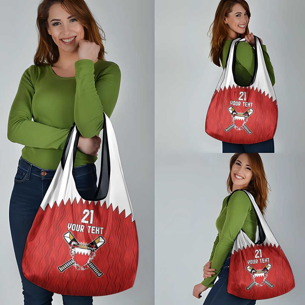 Custom Bahrain Cricket Grocery Bag Coat of arms of Bahrain with Sporty Pattern