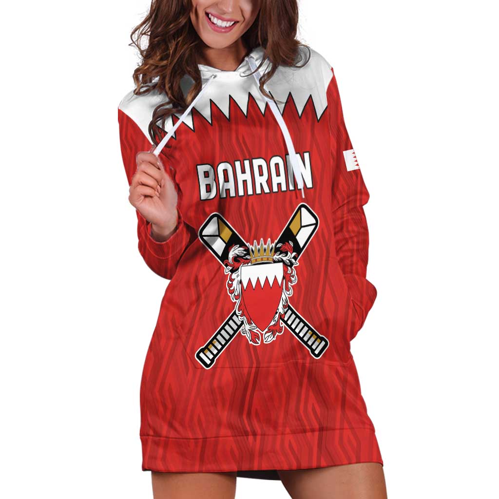 Custom Bahrain Cricket Hoodie Dress Coat of arms of Bahrain with Sporty Pattern - Wonder Print Shop