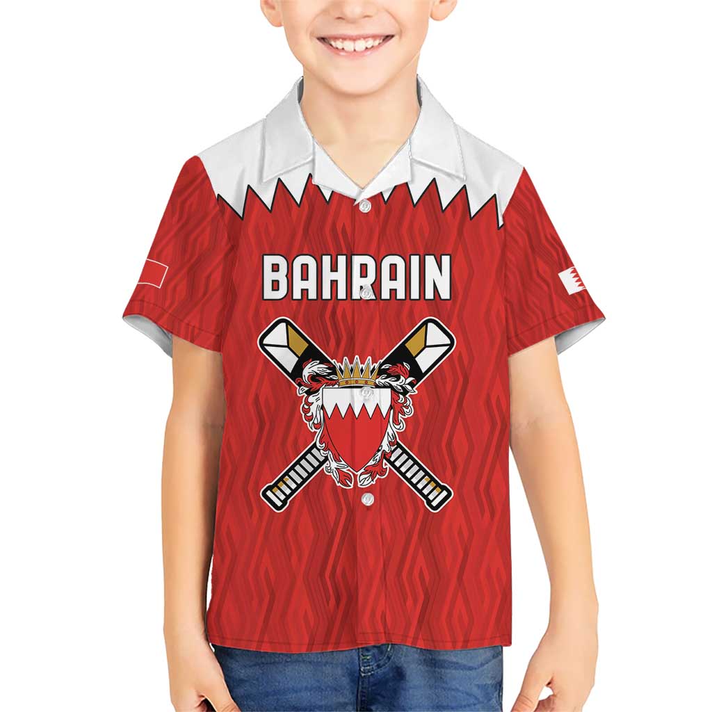 Custom Bahrain Cricket Kid Hawaiian Shirt Coat of arms of Bahrain with Sporty Pattern - Wonder Print Shop