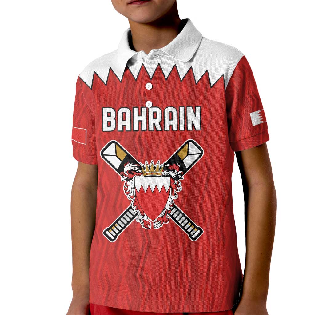 Custom Bahrain Cricket Kid Polo Shirt Coat of arms of Bahrain with Sporty Pattern - Wonder Print Shop