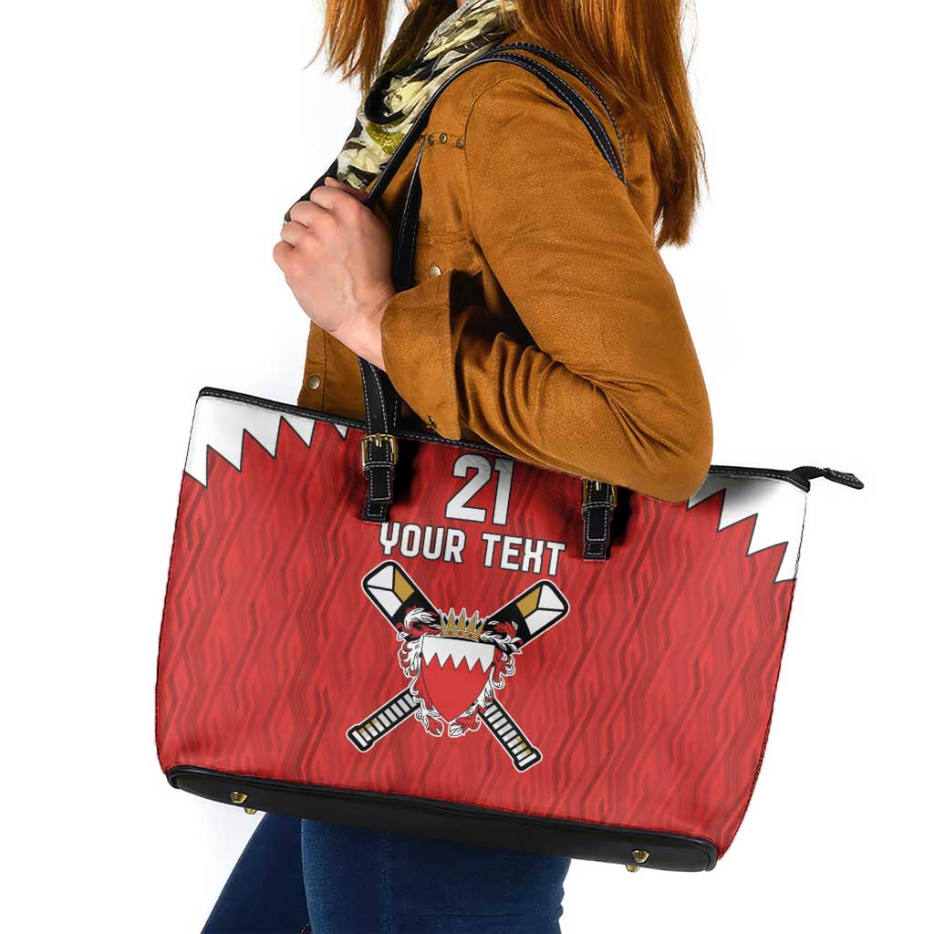 Custom Bahrain Cricket Leather Tote Bag Coat of arms of Bahrain with Sporty Pattern - Wonder Print Shop