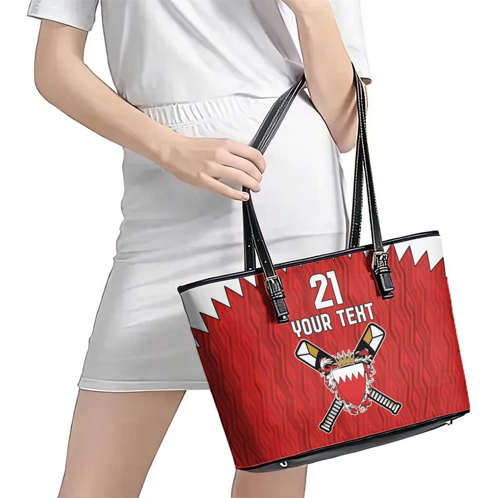 Custom Bahrain Cricket Leather Tote Bag Coat of arms of Bahrain with Sporty Pattern - Wonder Print Shop