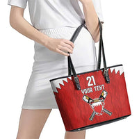 Custom Bahrain Cricket Leather Tote Bag Coat of arms of Bahrain with Sporty Pattern - Wonder Print Shop