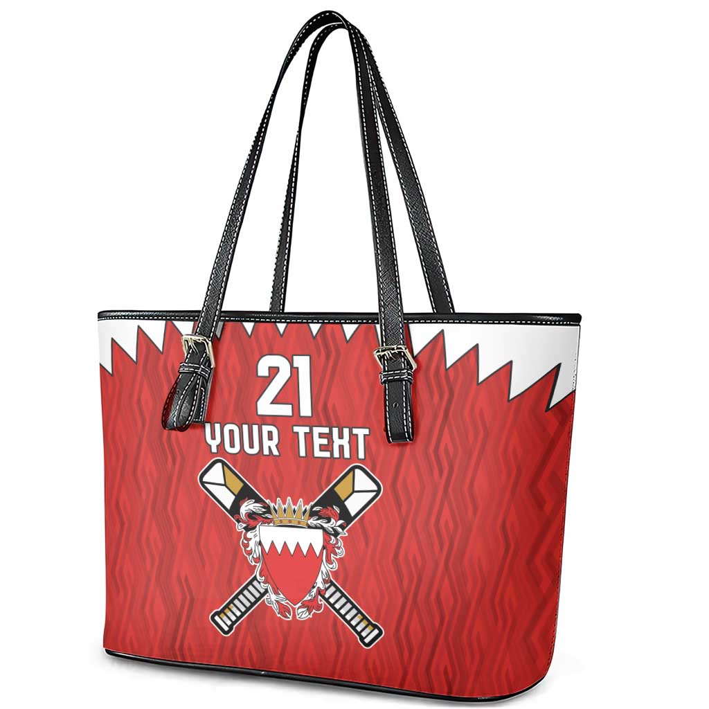Custom Bahrain Cricket Leather Tote Bag Coat of arms of Bahrain with Sporty Pattern - Wonder Print Shop