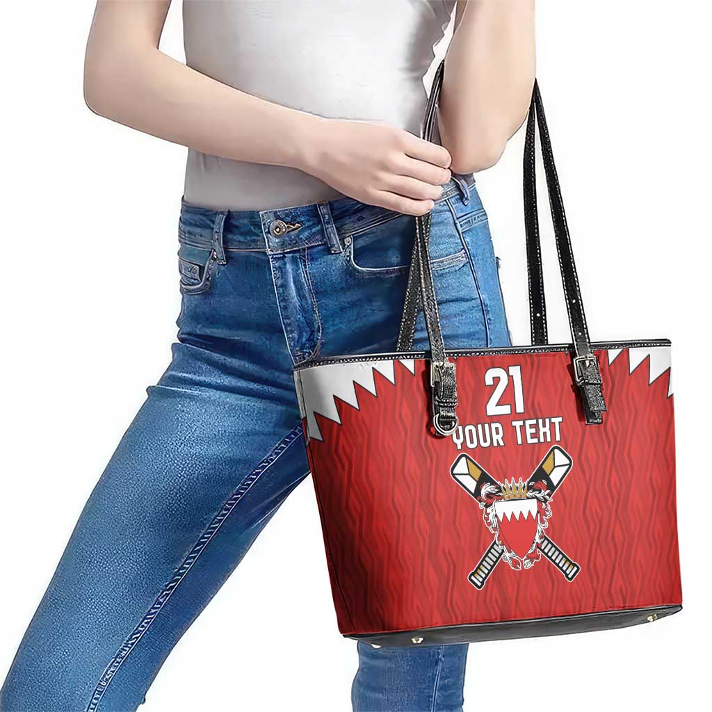 Custom Bahrain Cricket Leather Tote Bag Coat of arms of Bahrain with Sporty Pattern - Wonder Print Shop