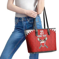 Custom Bahrain Cricket Leather Tote Bag Coat of arms of Bahrain with Sporty Pattern - Wonder Print Shop