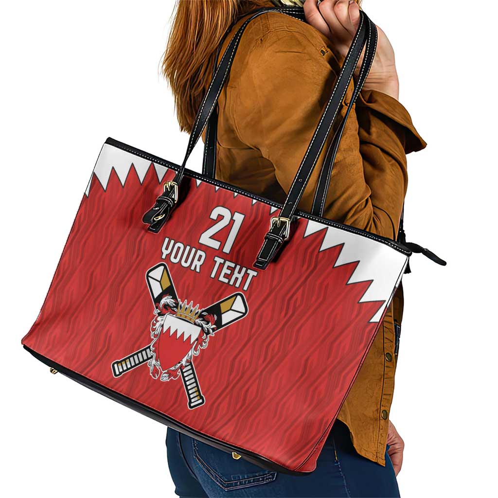 Custom Bahrain Cricket Leather Tote Bag Coat of arms of Bahrain with Sporty Pattern - Wonder Print Shop