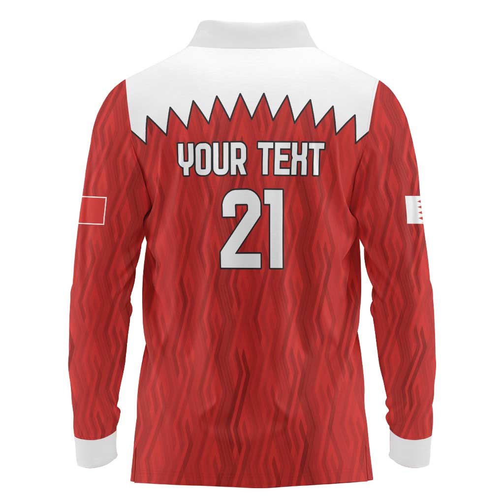 Custom Bahrain Cricket Long Sleeve Polo Shirt Coat of arms of Bahrain with Sporty Pattern - Wonder Print Shop