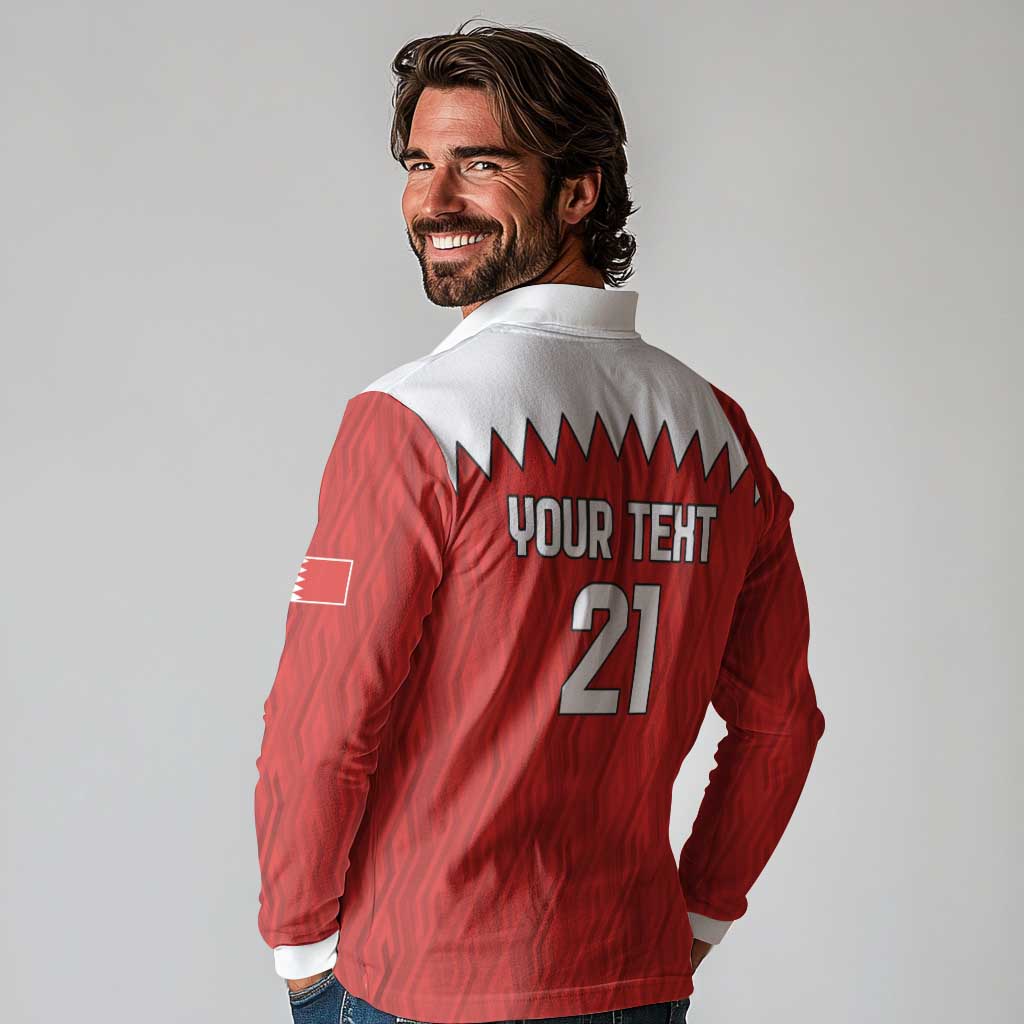Custom Bahrain Cricket Long Sleeve Polo Shirt Coat of arms of Bahrain with Sporty Pattern - Wonder Print Shop