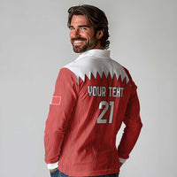 Custom Bahrain Cricket Long Sleeve Polo Shirt Coat of arms of Bahrain with Sporty Pattern - Wonder Print Shop