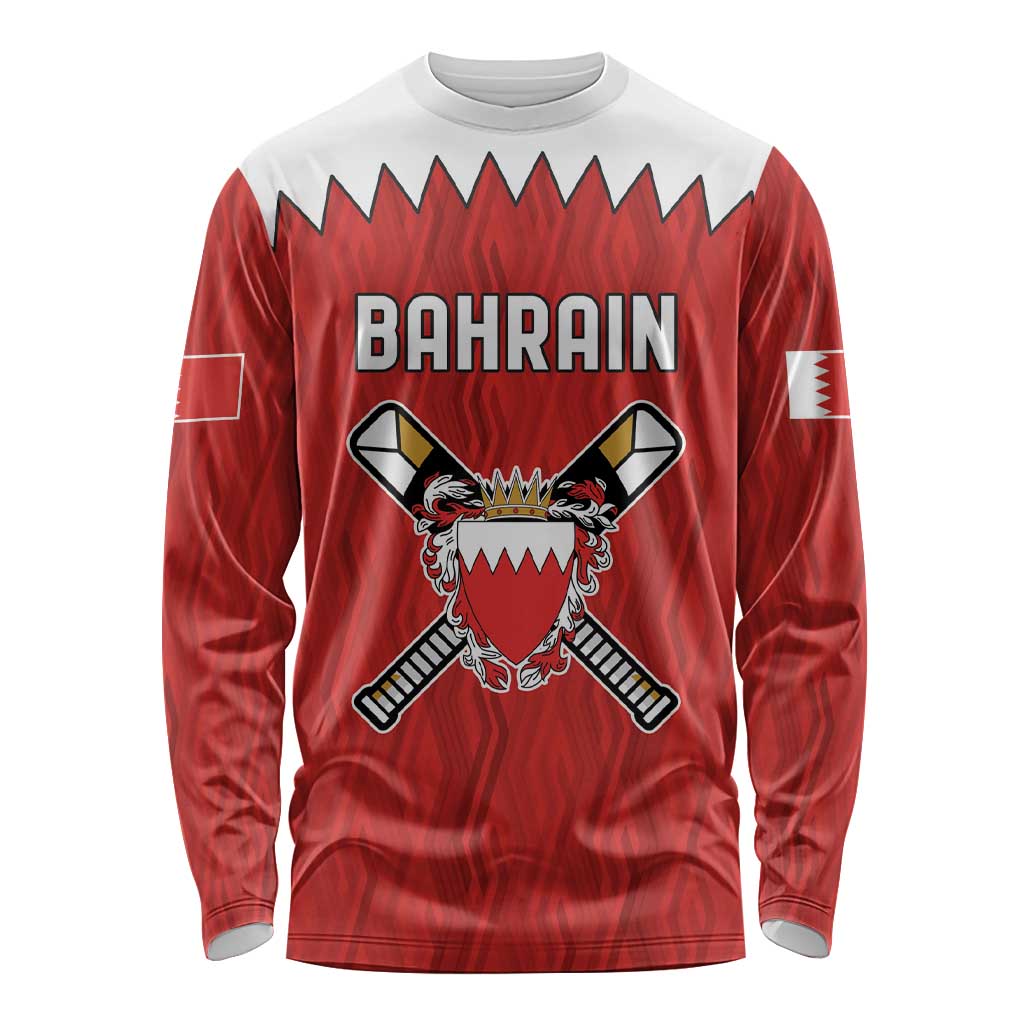 Custom Bahrain Cricket Long Sleeve Shirt Coat of arms of Bahrain with Sporty Pattern - Wonder Print Shop