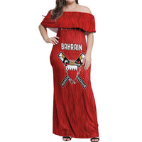 Custom Bahrain Cricket Off Shoulder Maxi Dress Coat of arms of Bahrain with Sporty Pattern - Wonder Print Shop