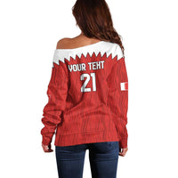 Custom Bahrain Cricket Off Shoulder Sweater Coat of arms of Bahrain with Sporty Pattern - Wonder Print Shop