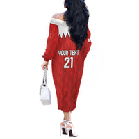 Custom Bahrain Cricket Off The Shoulder Long Sleeve Dress Coat of arms of Bahrain with Sporty Pattern - Wonder Print Shop