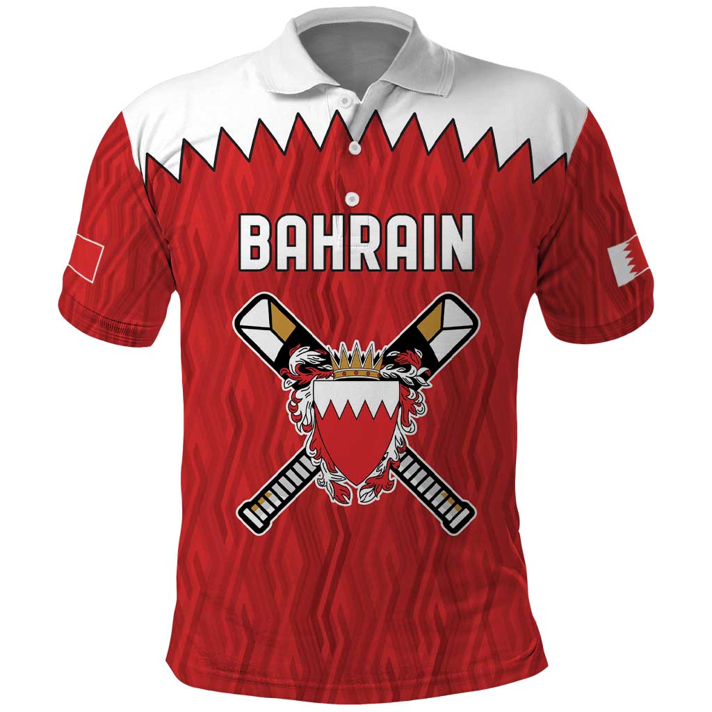 Custom Bahrain Cricket Polo Shirt Coat of arms of Bahrain with Sporty Pattern - Wonder Print Shop