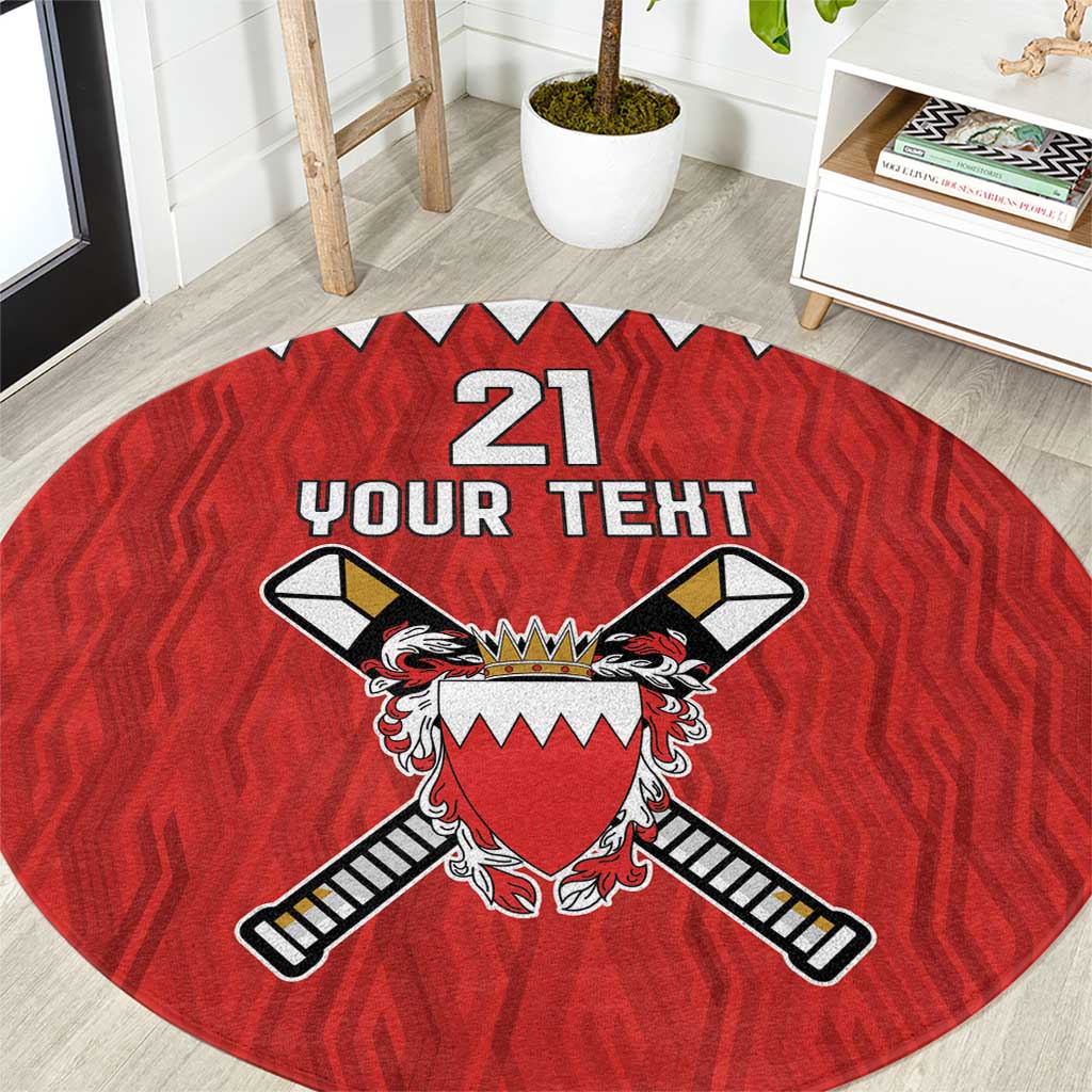 Custom Bahrain Cricket Round Carpet Coat of arms of Bahrain with Sporty Pattern