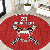 Custom Bahrain Cricket Round Carpet Coat of arms of Bahrain with Sporty Pattern