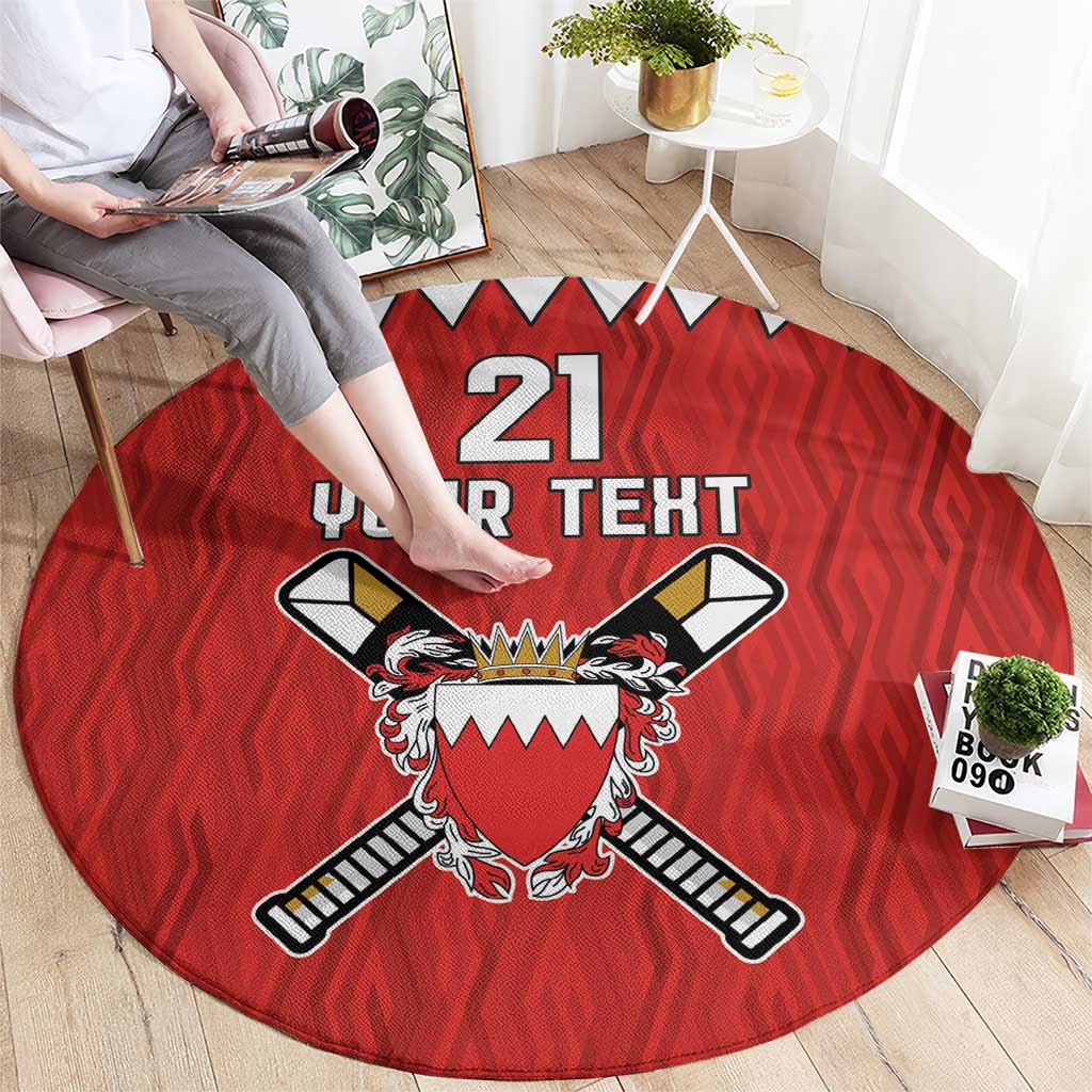 Custom Bahrain Cricket Round Carpet Coat of arms of Bahrain with Sporty Pattern