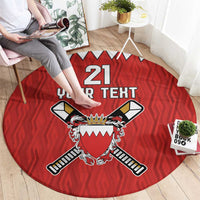 Custom Bahrain Cricket Round Carpet Coat of arms of Bahrain with Sporty Pattern