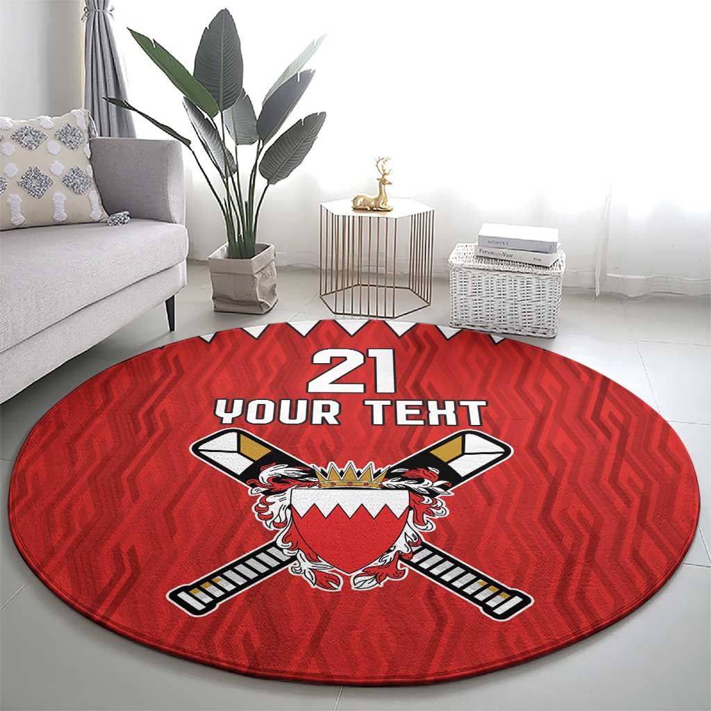 Custom Bahrain Cricket Round Carpet Coat of arms of Bahrain with Sporty Pattern