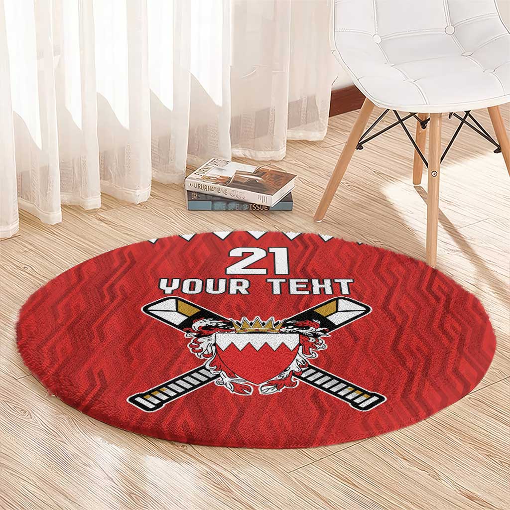 Custom Bahrain Cricket Round Carpet Coat of arms of Bahrain with Sporty Pattern