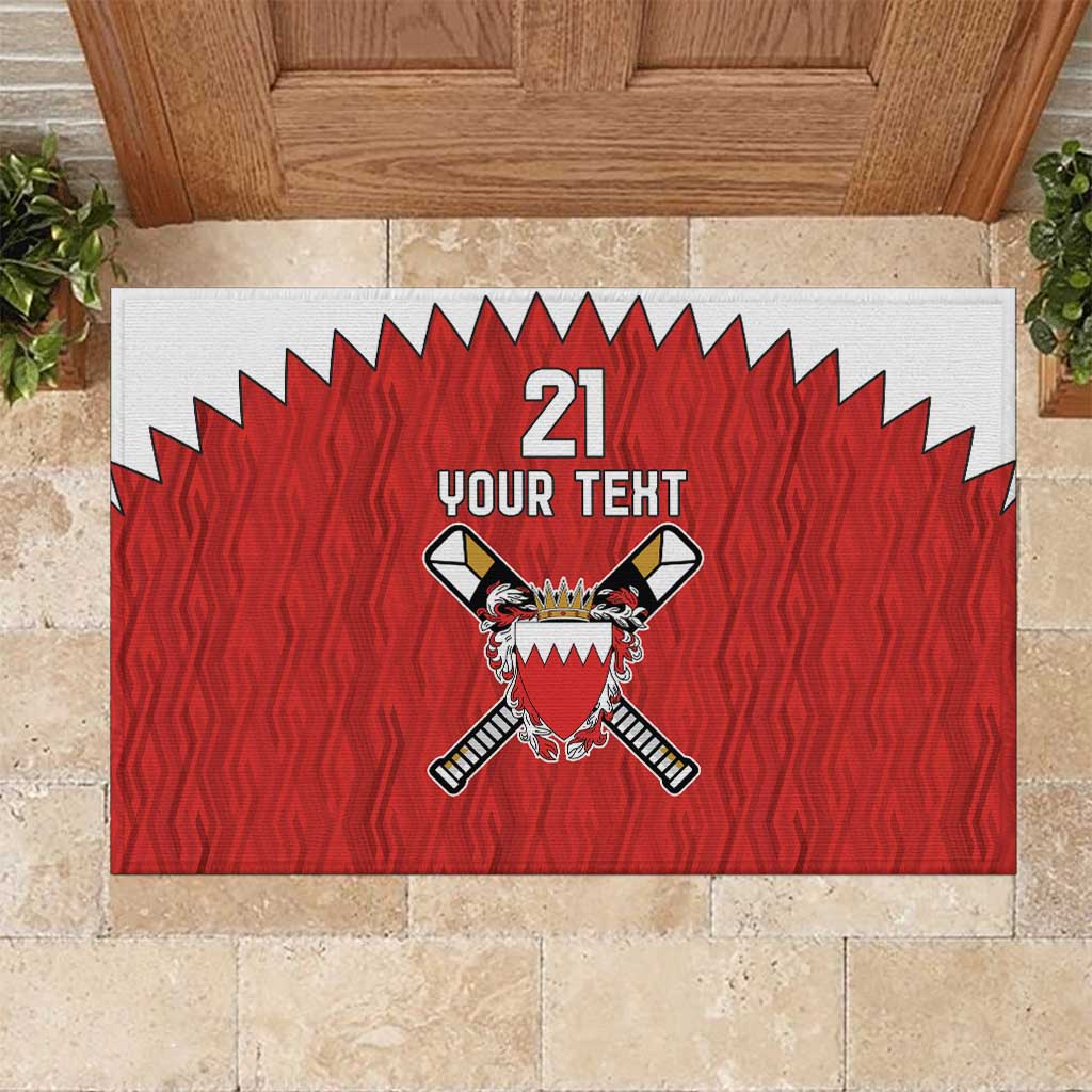 Custom Bahrain Cricket Rubber Doormat Coat of arms of Bahrain with Sporty Pattern - Wonder Print Shop