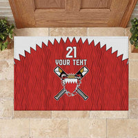 Custom Bahrain Cricket Rubber Doormat Coat of arms of Bahrain with Sporty Pattern - Wonder Print Shop