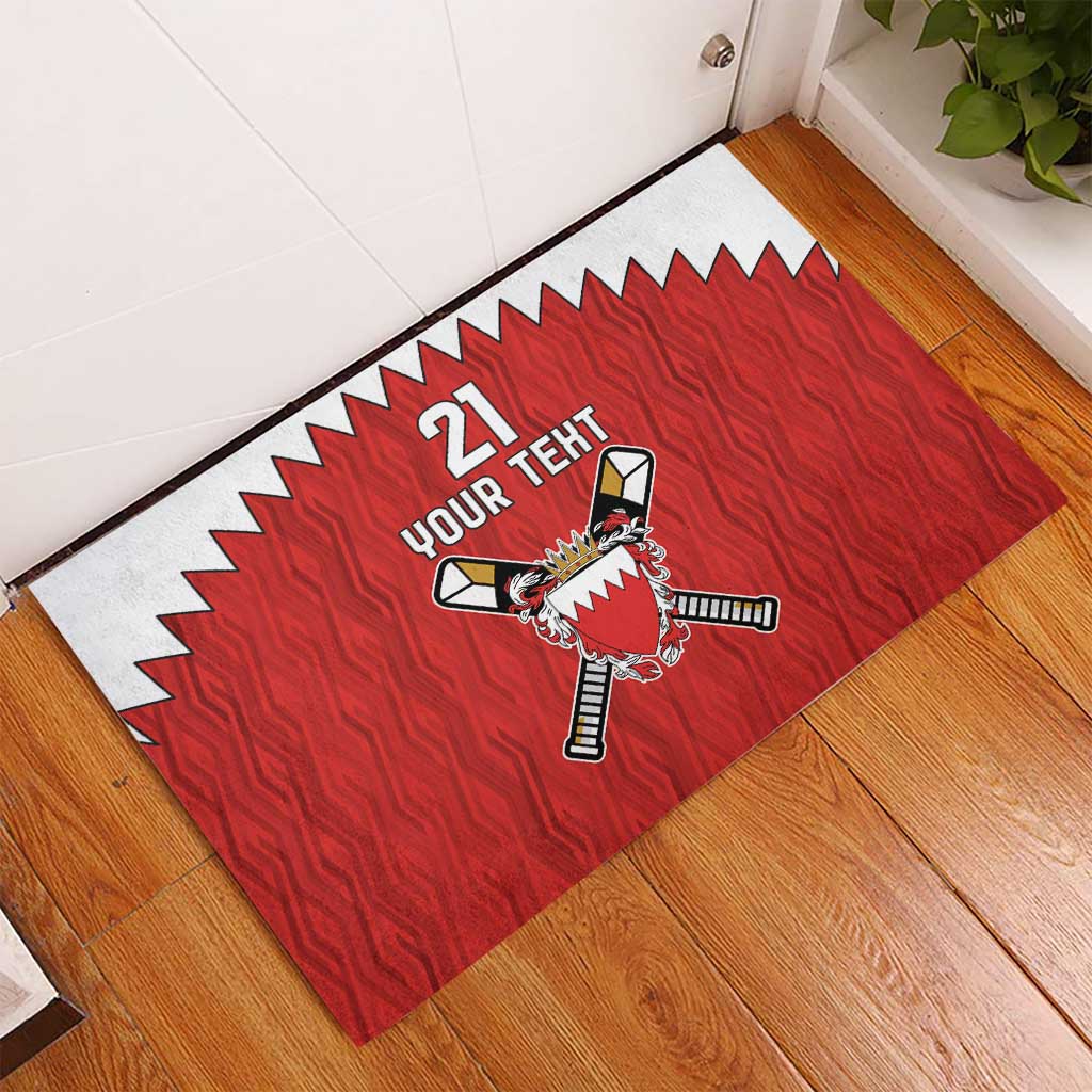 Custom Bahrain Cricket Rubber Doormat Coat of arms of Bahrain with Sporty Pattern - Wonder Print Shop