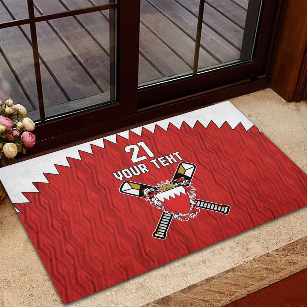 Custom Bahrain Cricket Rubber Doormat Coat of arms of Bahrain with Sporty Pattern - Wonder Print Shop