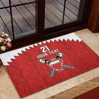 Custom Bahrain Cricket Rubber Doormat Coat of arms of Bahrain with Sporty Pattern - Wonder Print Shop