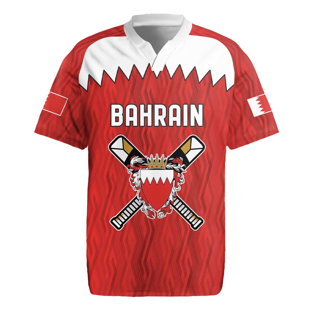 Custom Bahrain Cricket Rugby Jersey Coat of arms of Bahrain with Sporty Pattern - Wonder Print Shop
