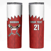 Custom Bahrain Cricket Skinny Tumbler Coat of arms of Bahrain with Sporty Pattern - Wonder Print Shop