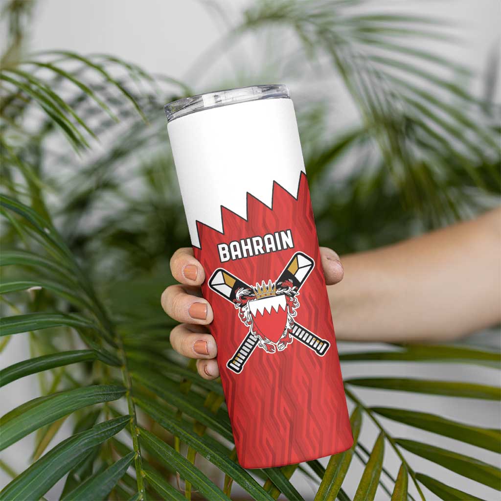 Custom Bahrain Cricket Skinny Tumbler Coat of arms of Bahrain with Sporty Pattern - Wonder Print Shop