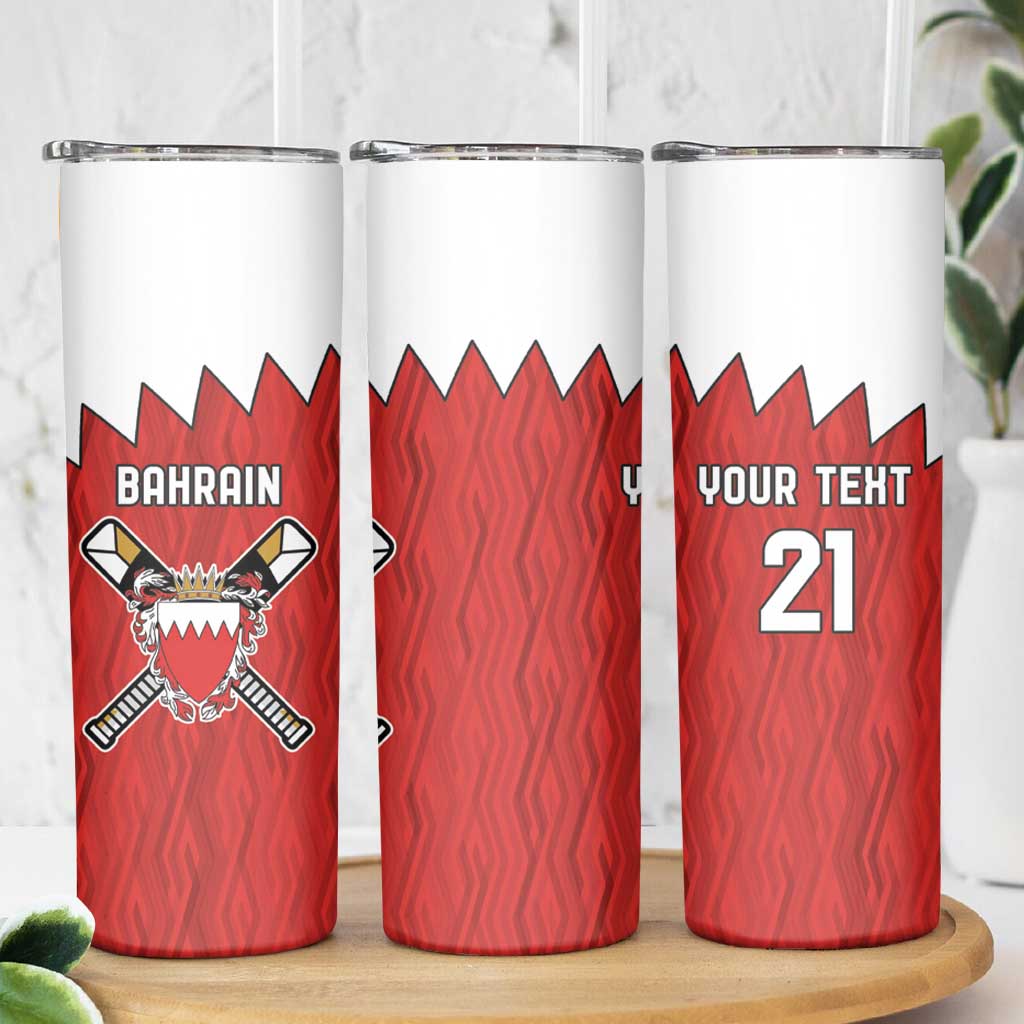 Custom Bahrain Cricket Skinny Tumbler Coat of arms of Bahrain with Sporty Pattern - Wonder Print Shop